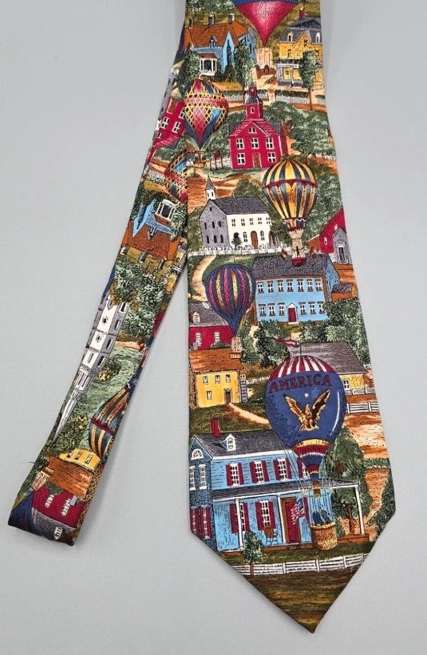 Vtg Americana Series " The View From Above" Circa 1927 Tie 3.75” Silk USA Made